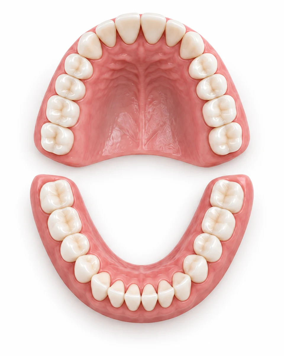 Vista de los dientes superiores e inferiores para señalar una zona de la boca.
