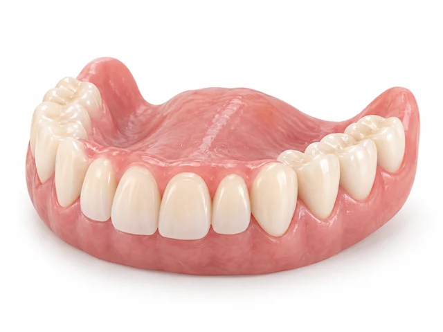 Ilustración de una dentadura removible superior.