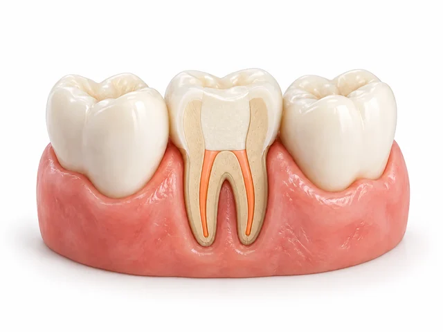 Ilustración del interior de un molar y sus conductos.