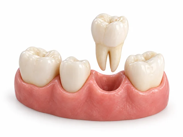 Ilustración de una pieza dental separada de su posición.
